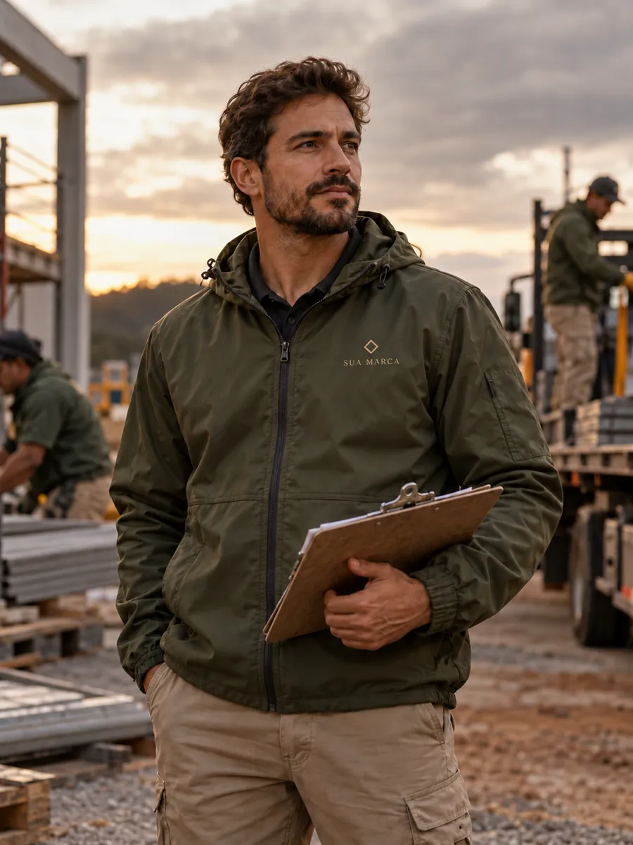 Técnico com jaqueta corta-vento verde oliva